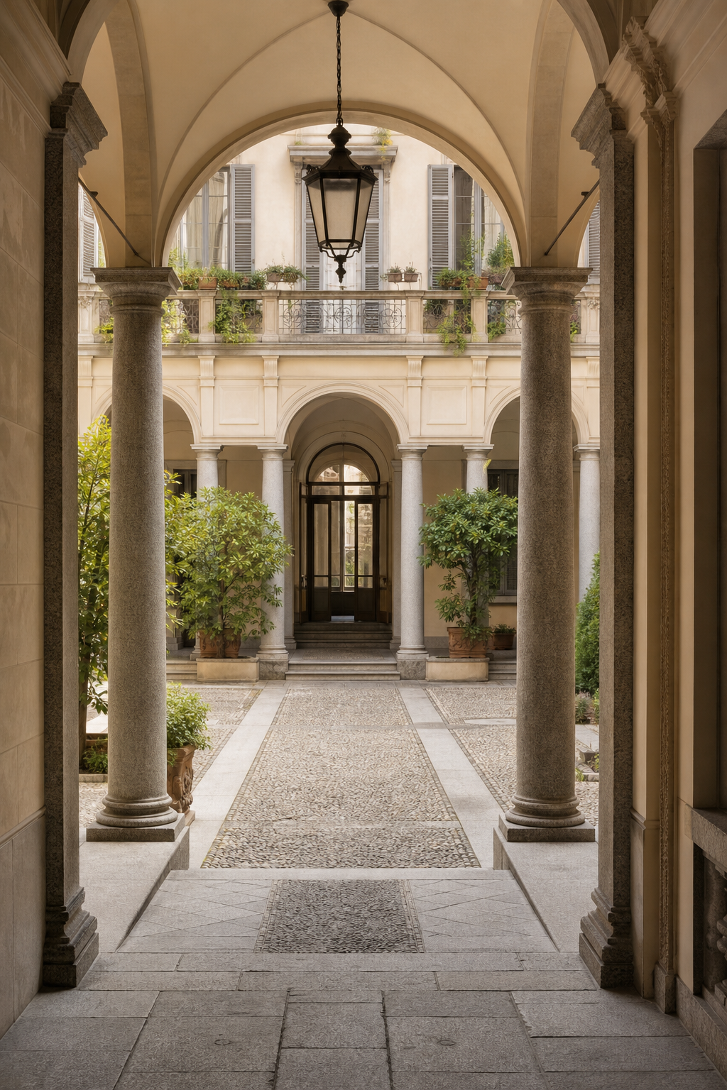 Cortile milanese con portico e colonne